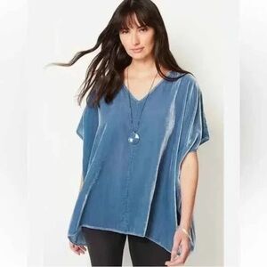 Pure J Jill Elements Blue Velvet Top XL V-Neck Dolman Sleeve Boxy Relaxed Boho